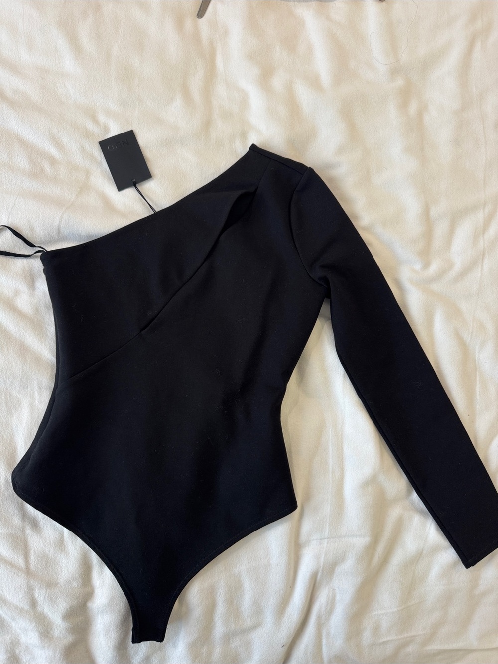 NBD Revolve Black One-Shoulder Long-Sleeve Bodysuit